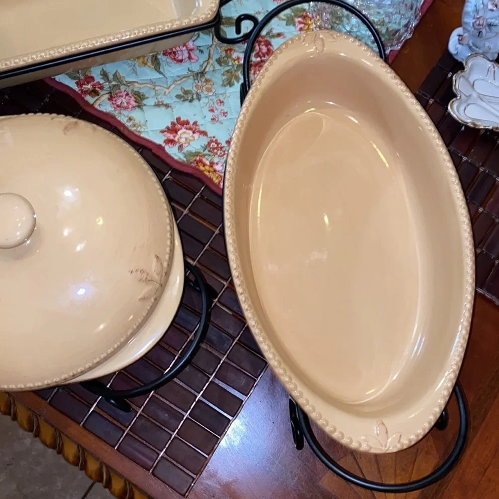 Debby Segura Designs 2005 set of 3 baking and serving dishes with serving racks